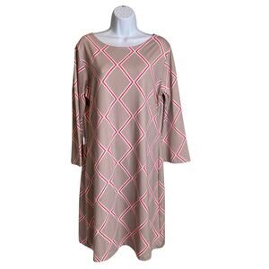 Melly M Women's Beige Diamond Print Liquid Knit Dress Size XL Stretchy Nantucket